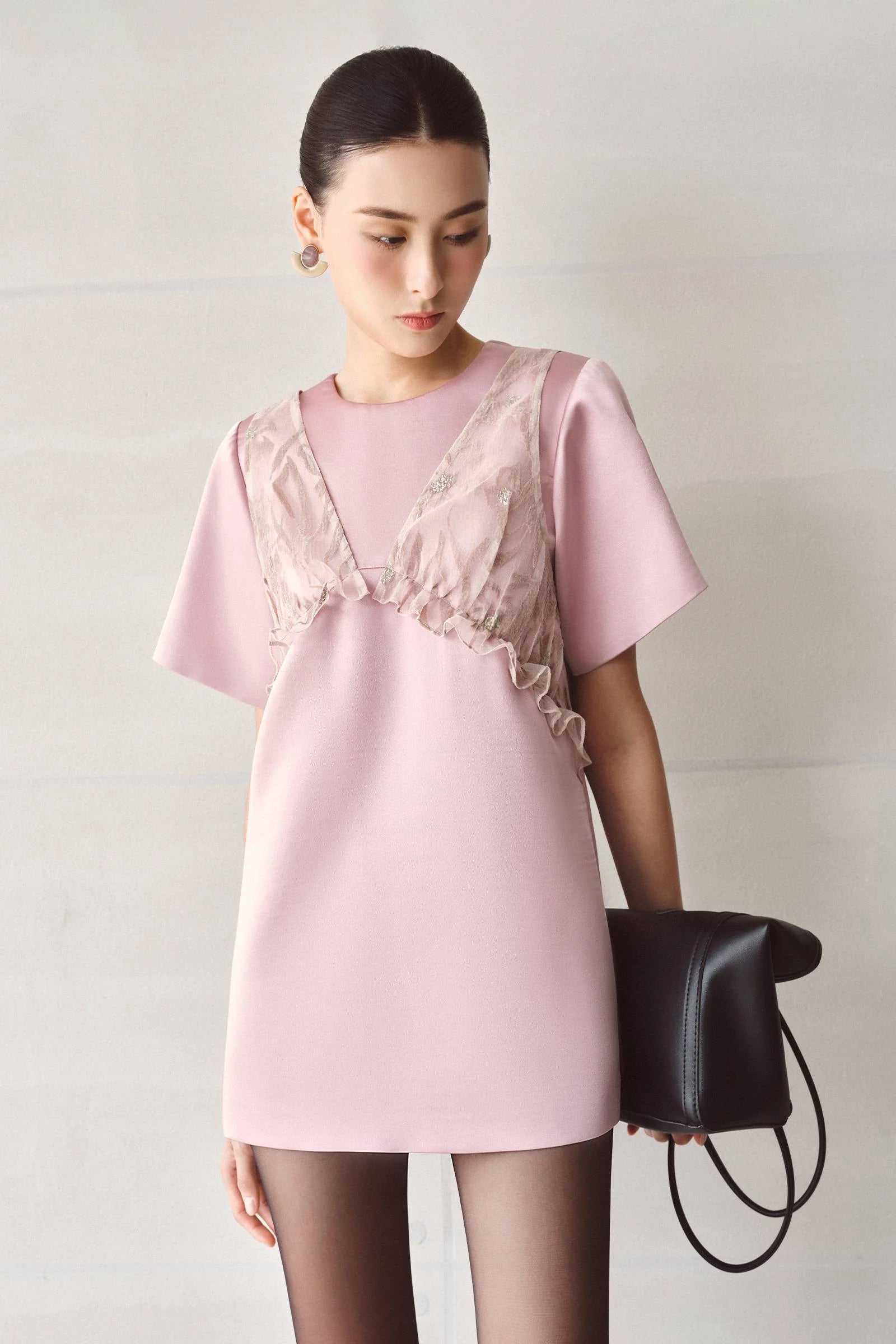 Mira Round Neck Ruffle Mini Dress