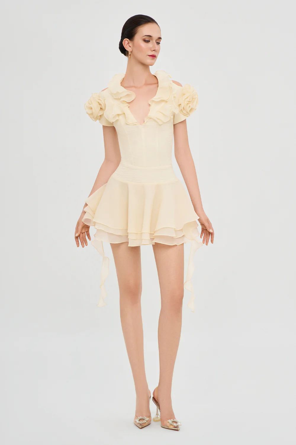 Fleur de Soleil Puff Sleeve Ruffle Mini Dress