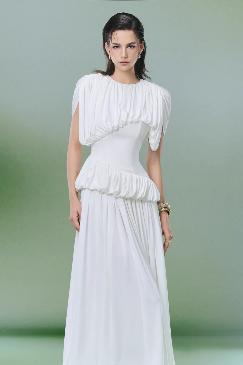 Voayage A-line Gathering Midi Dress