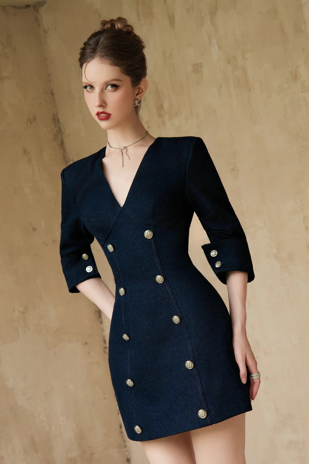 Evandra A-line Button Denim Mini Dress