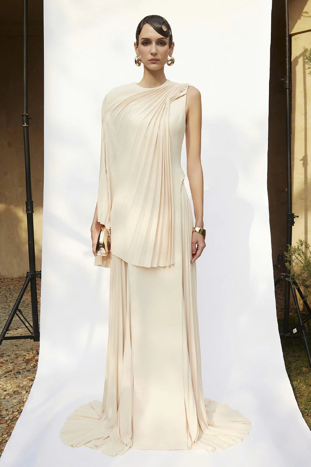 Clementine Sheath Pleated Maxi Dress