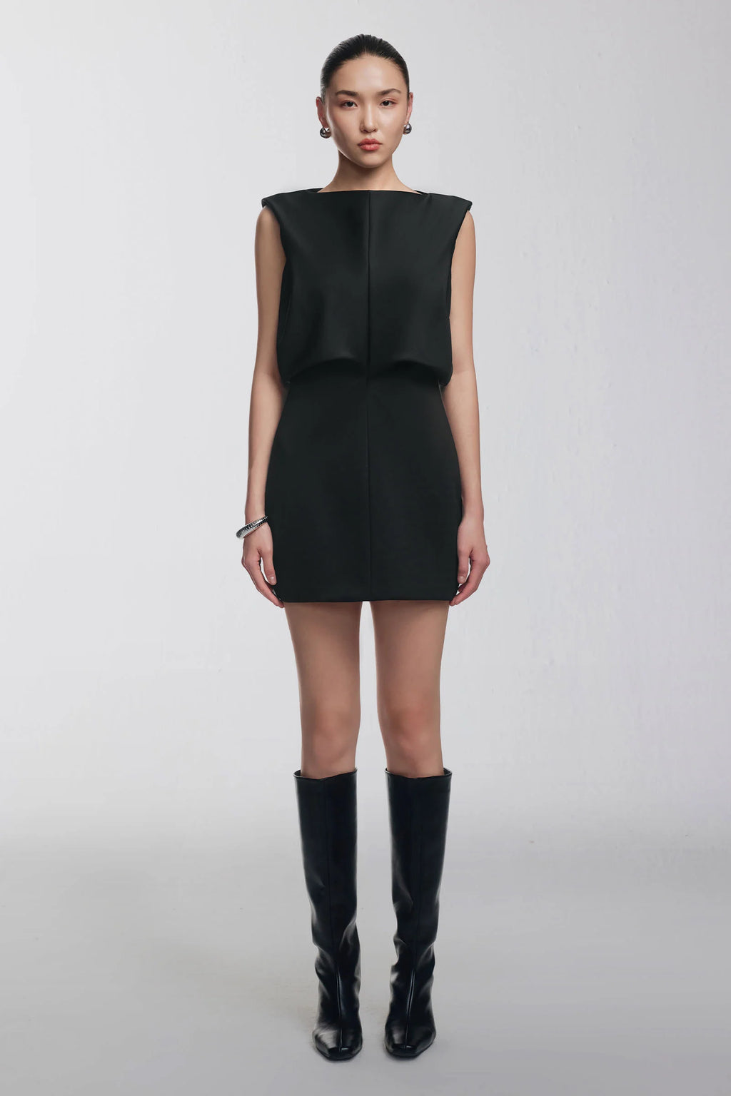 Ethra Boat Neck Draped Mini Dress