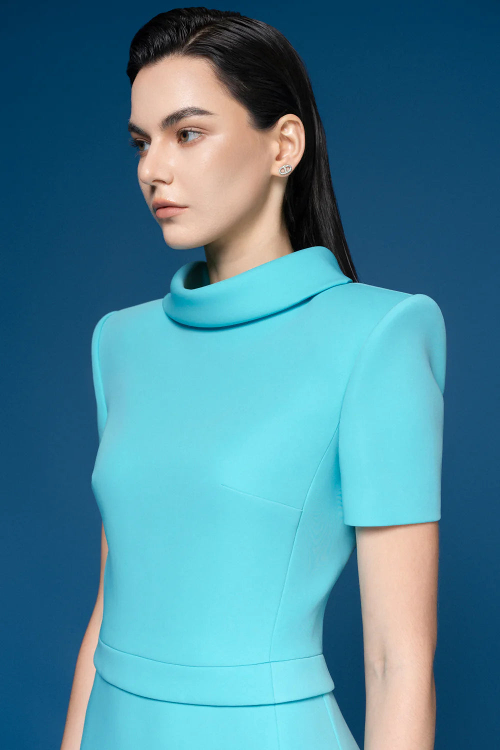 Grenelle Sheath High Neck Silk Crepe Mini Dress