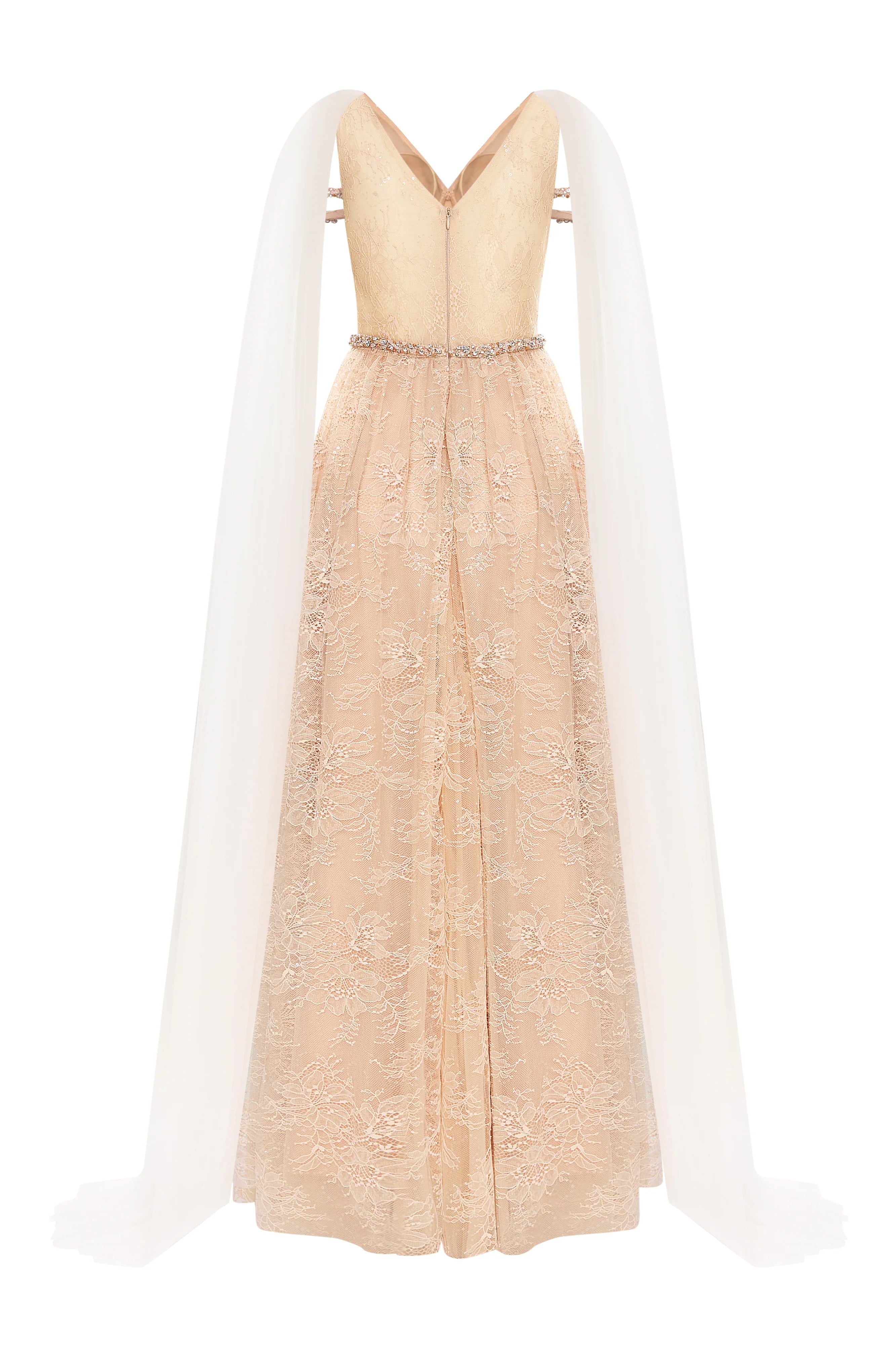 Solenne A-line V-Neck Chantilly Lace Maxi Dress