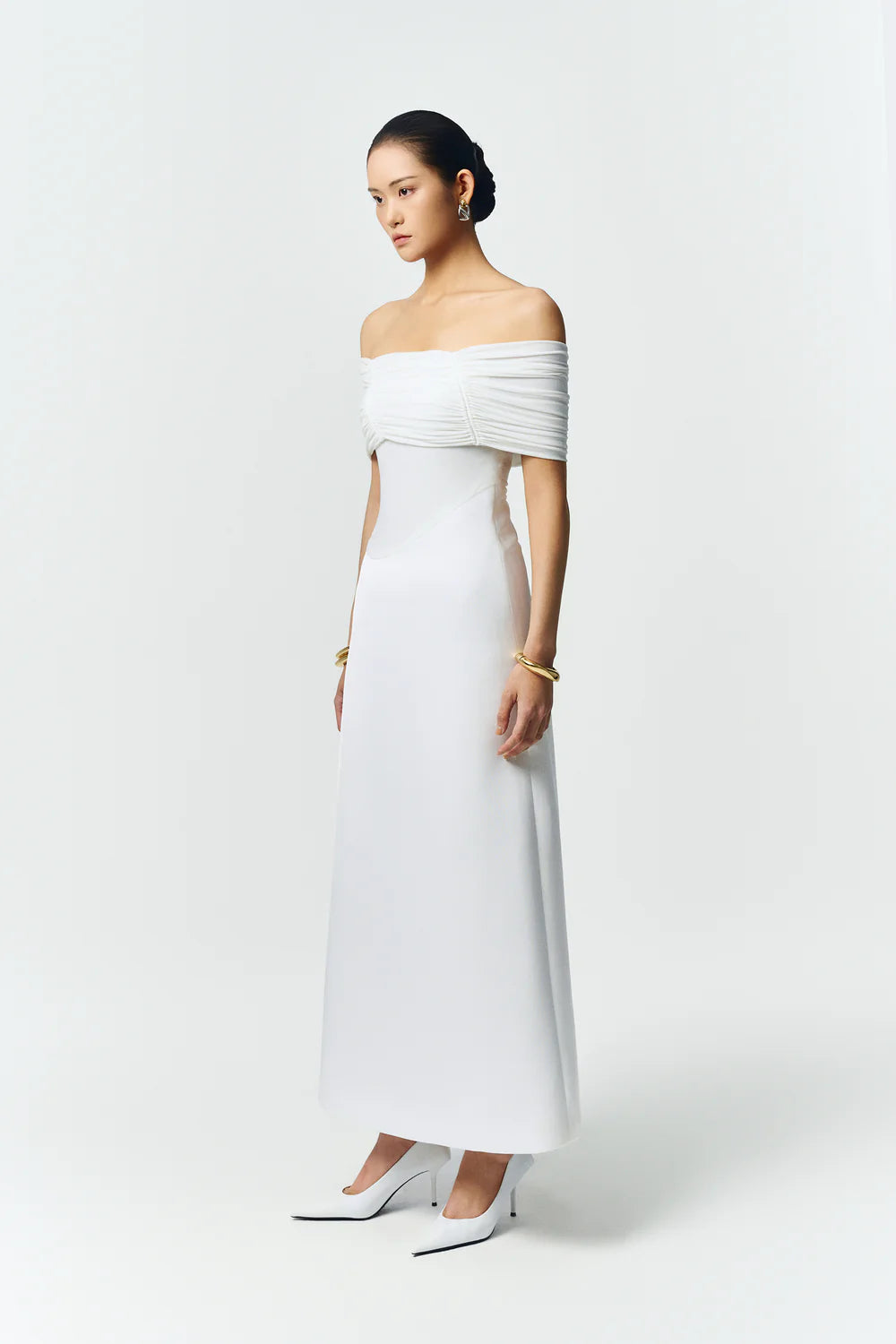 Silvera Off-Shoulder Gathering Maxi Dress