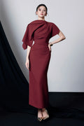 Agnes Asymmetric Sleeve Draped Midi Dress