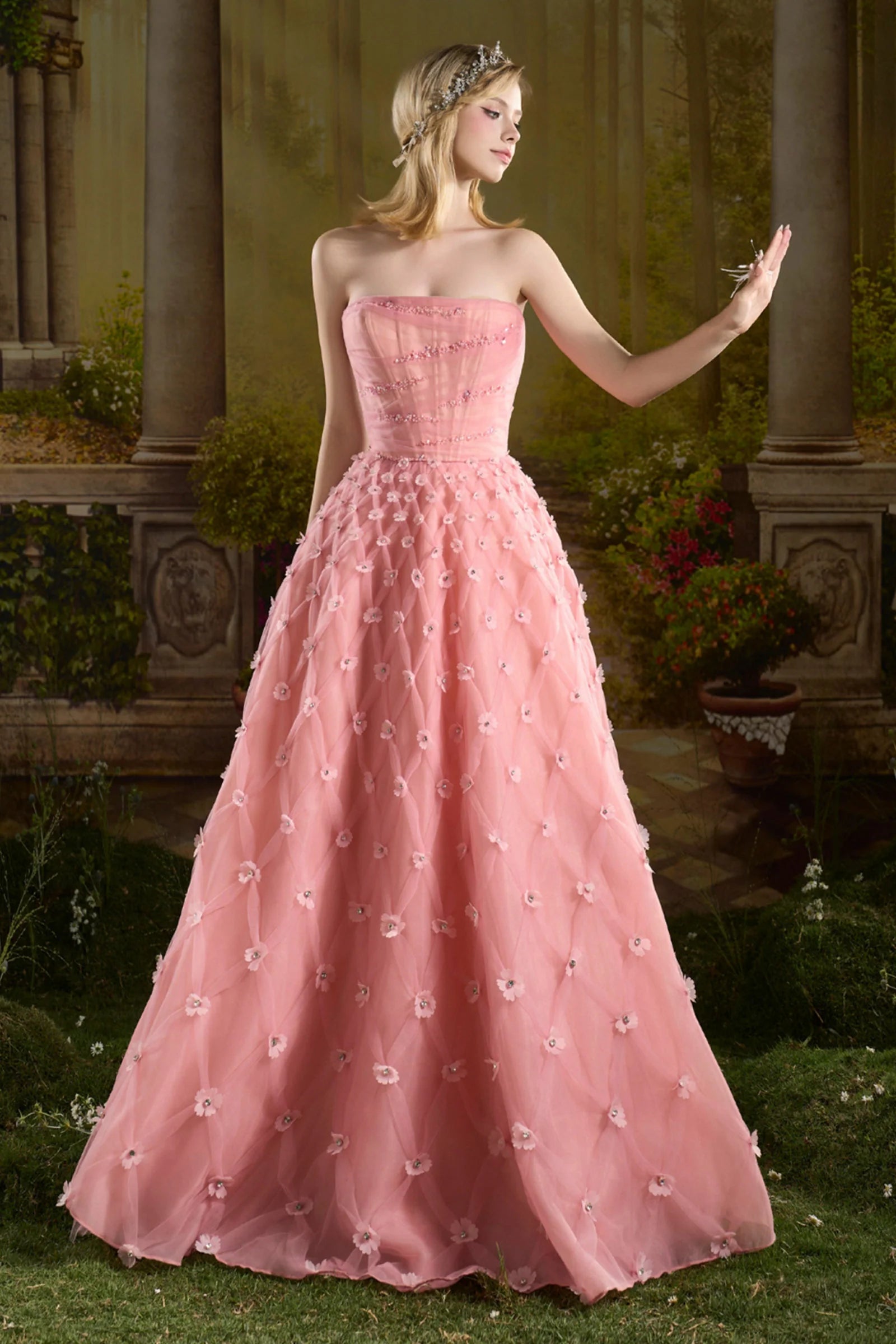 Veronica Straight Across Applique Maxi Dress