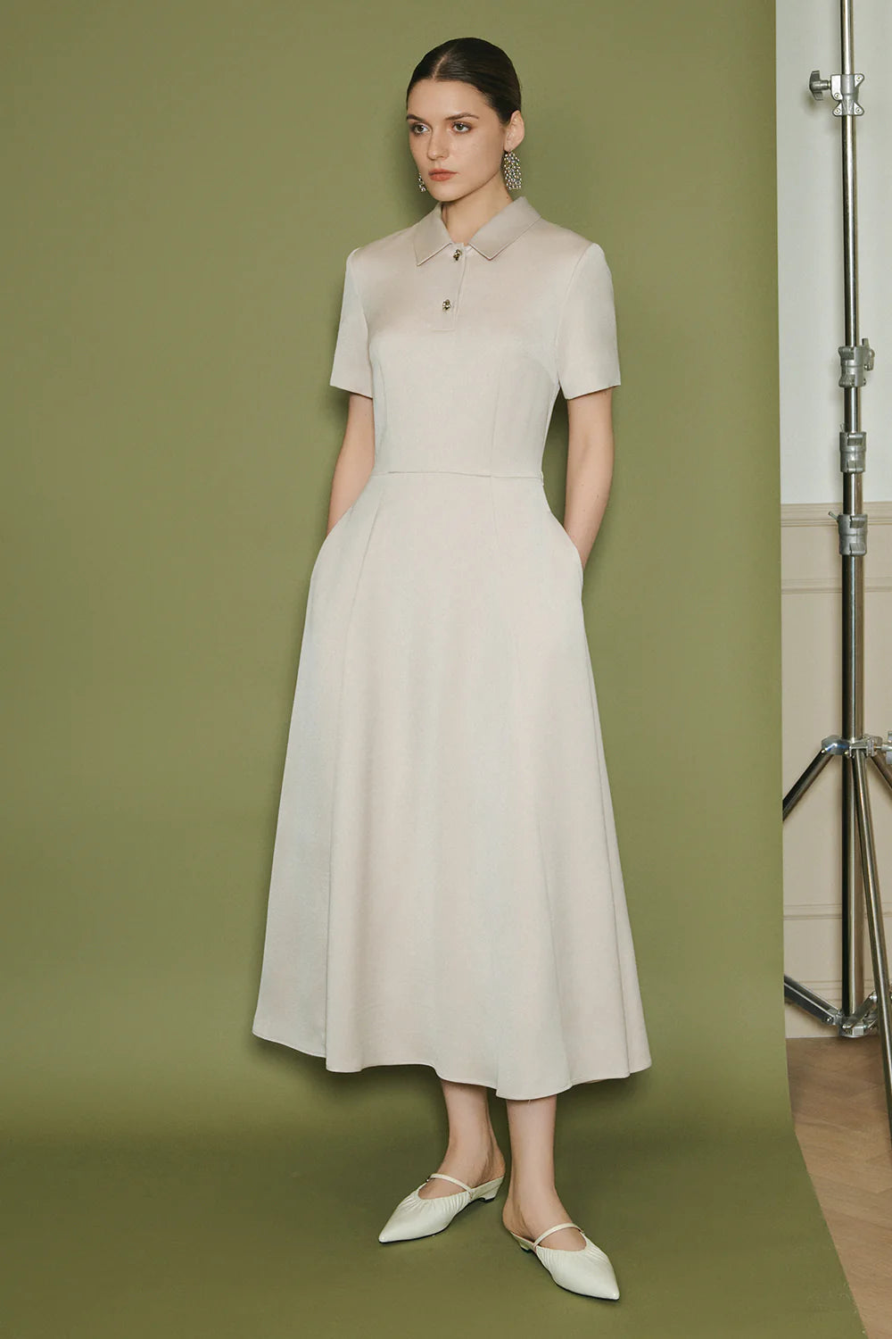 Alba Collared Button Midi Dress