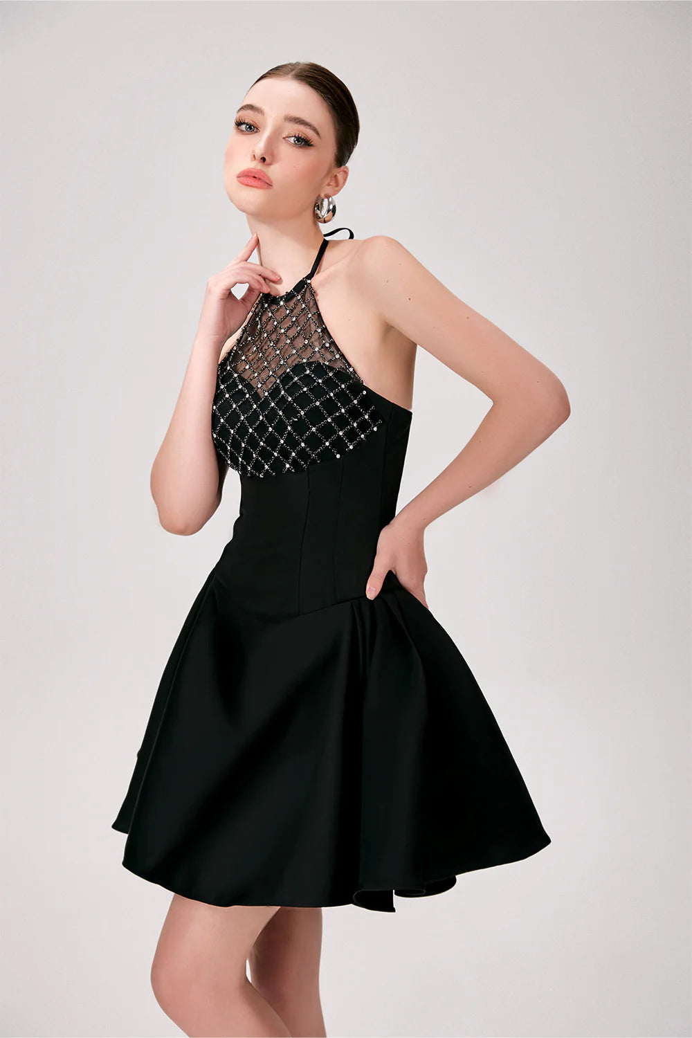 Ellen Halter Bead Mini Dress