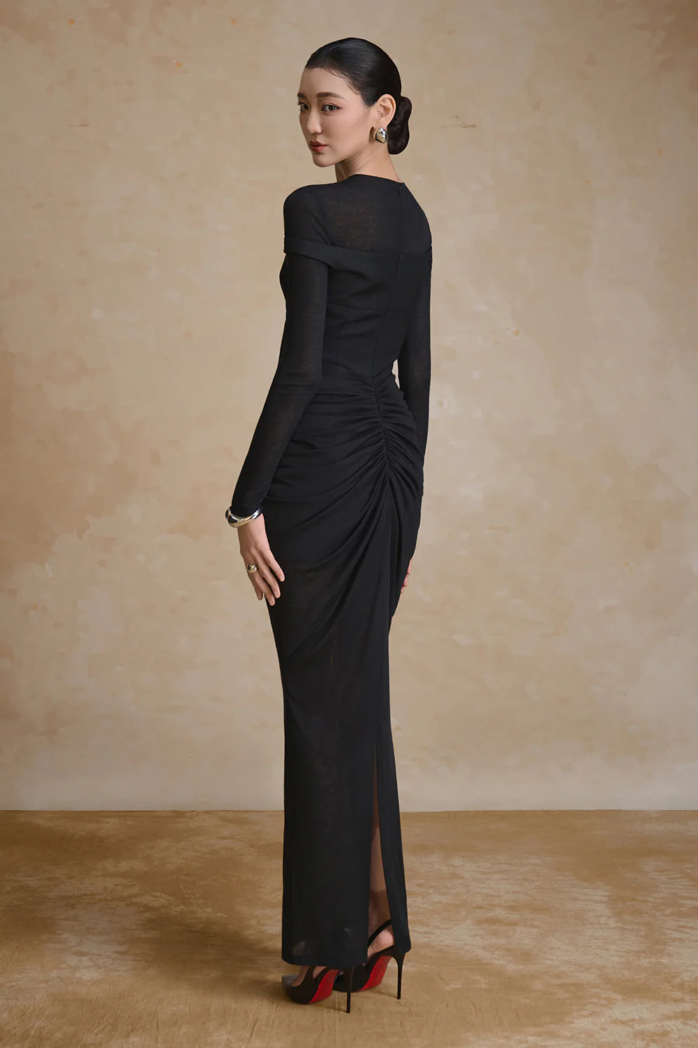 Scoria Boat Neck Gathering Maxi Dress