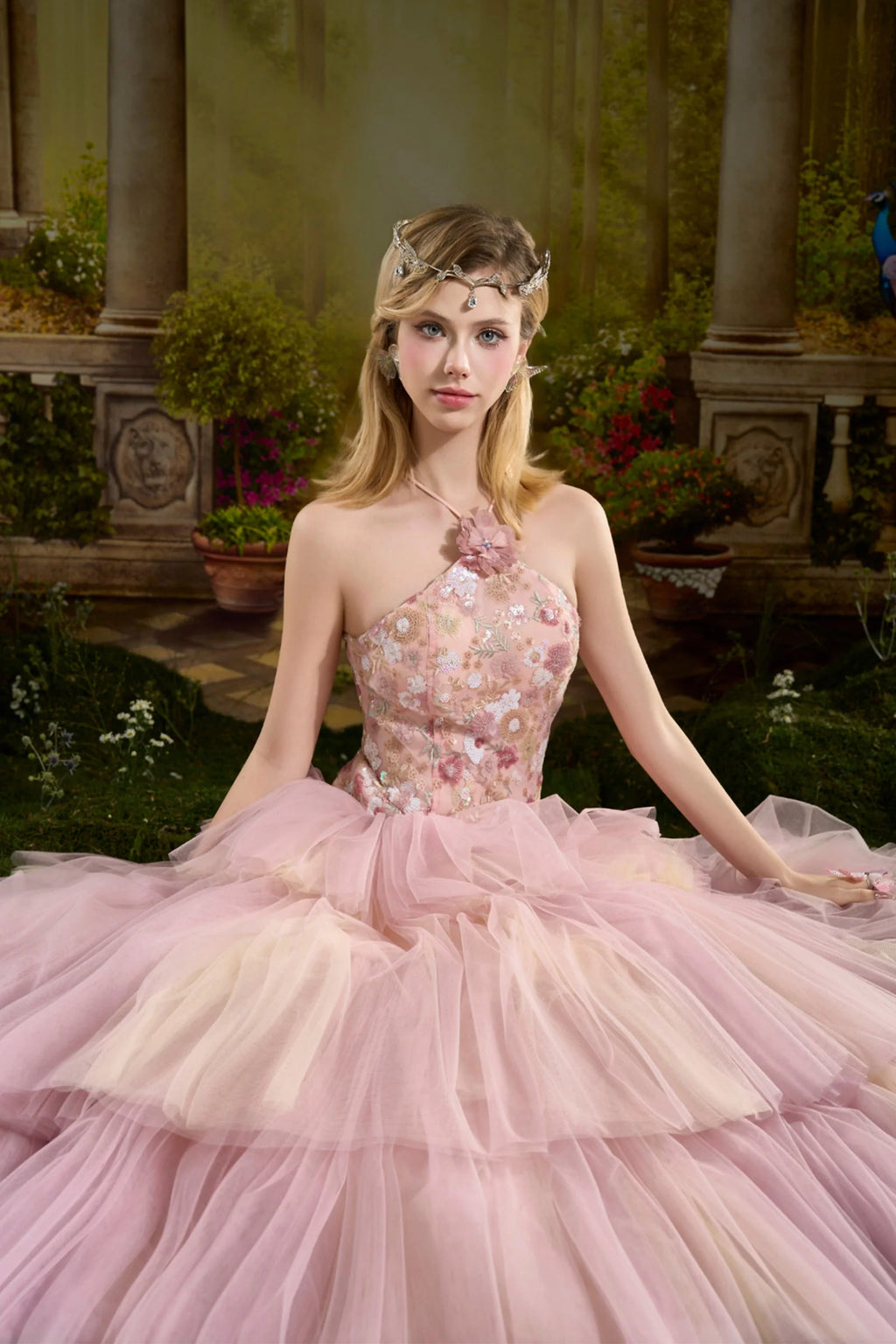 Venessa Ball Gown Applique Midi Dress