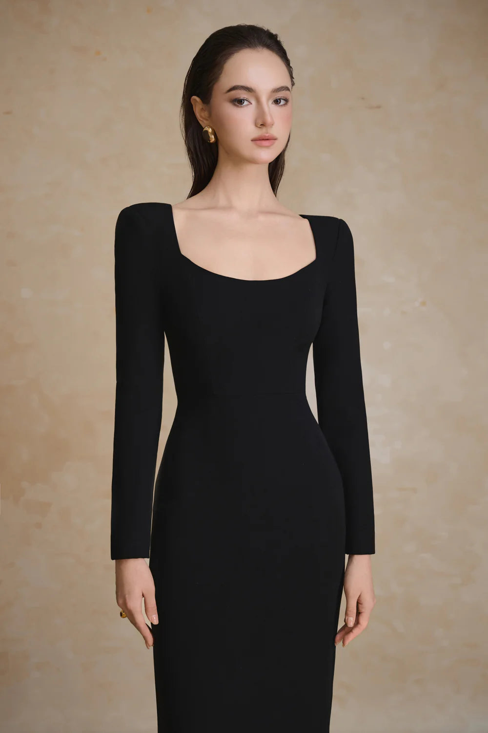 Rugosa Square Neck Crepe Maxi Dress