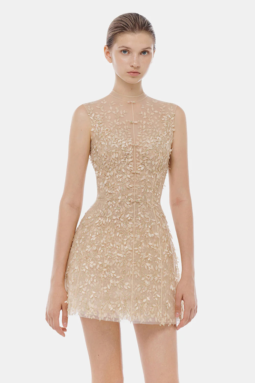 Sabine High Neck Brocade Mini Dress