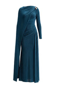 Cindra Asymmetric Sleeve Gathering Maxi Dress