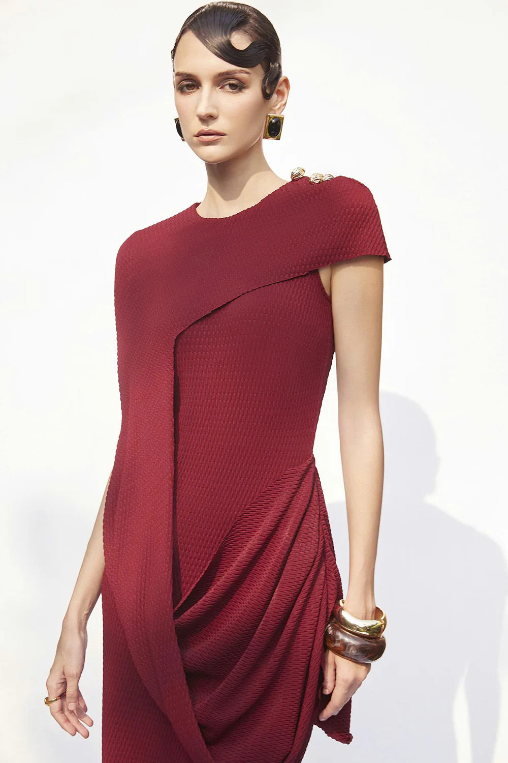 Kensington Asymmetric Sleeve Draped Maxi Dress