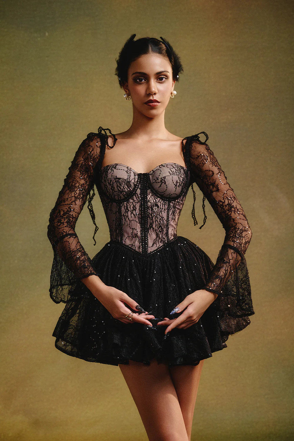 Clover Bell Sleeve Gathering Mini Dress