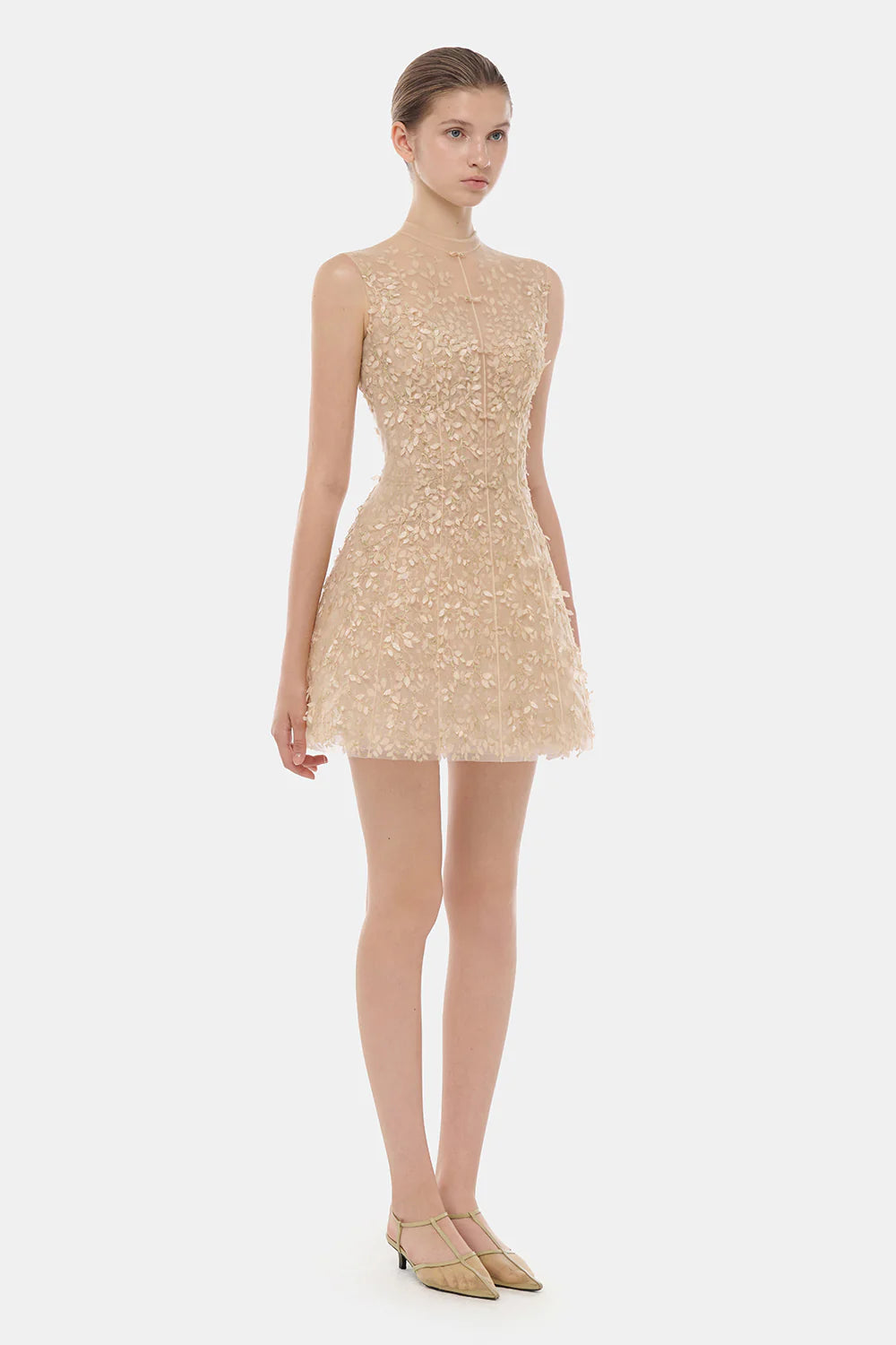 Sabine High Neck Brocade Mini Dress