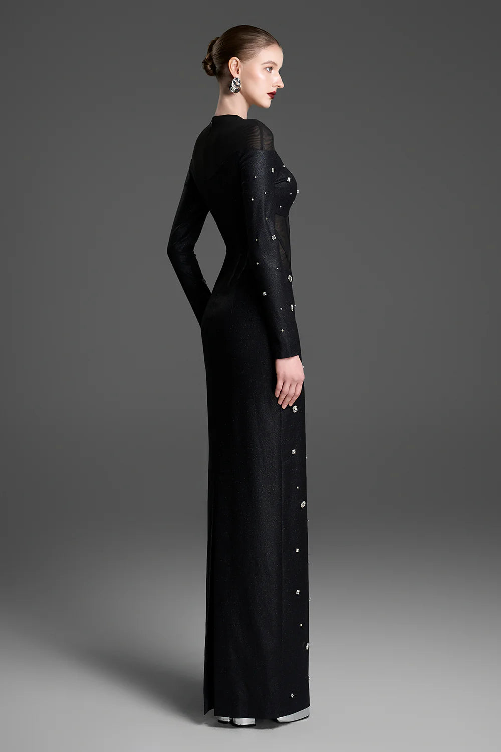 Alessia Mock Neck Rhinestones Maxi Dress