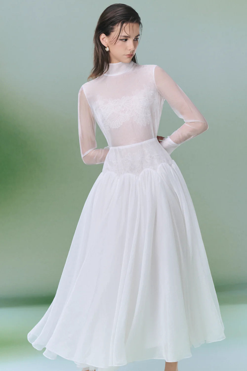 Angela High Neck Gathering Midi Dress