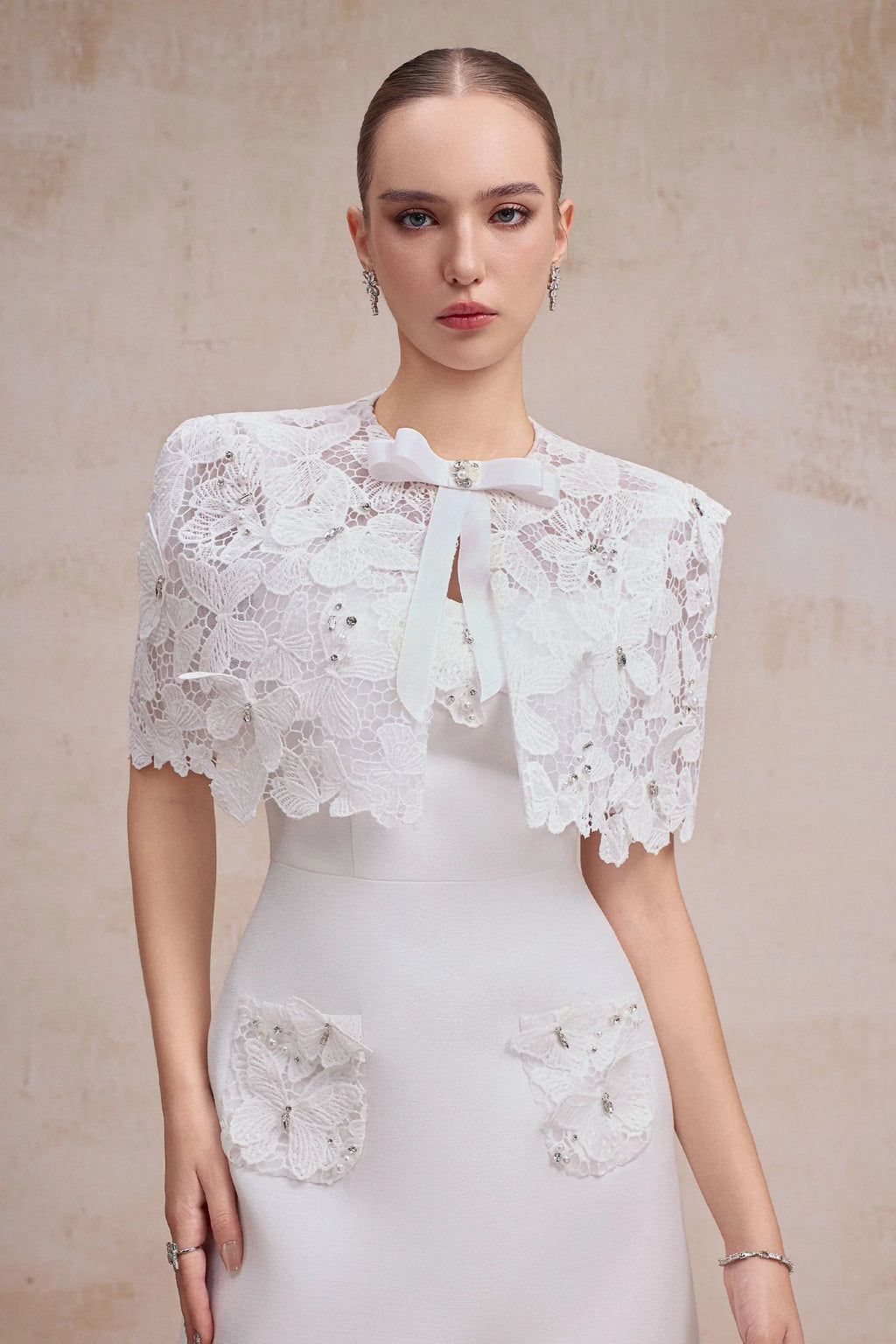 Cambrie Square Neck Applique Mini Dress