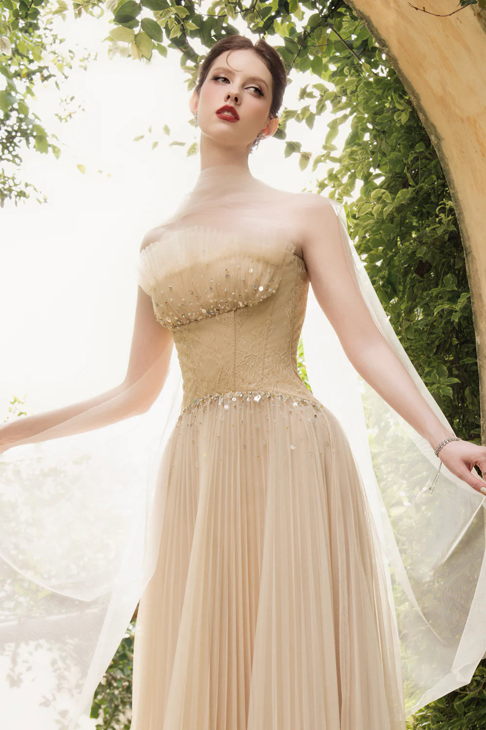 Serenya A-line Ruffled Chantilly Lace Midi Dress