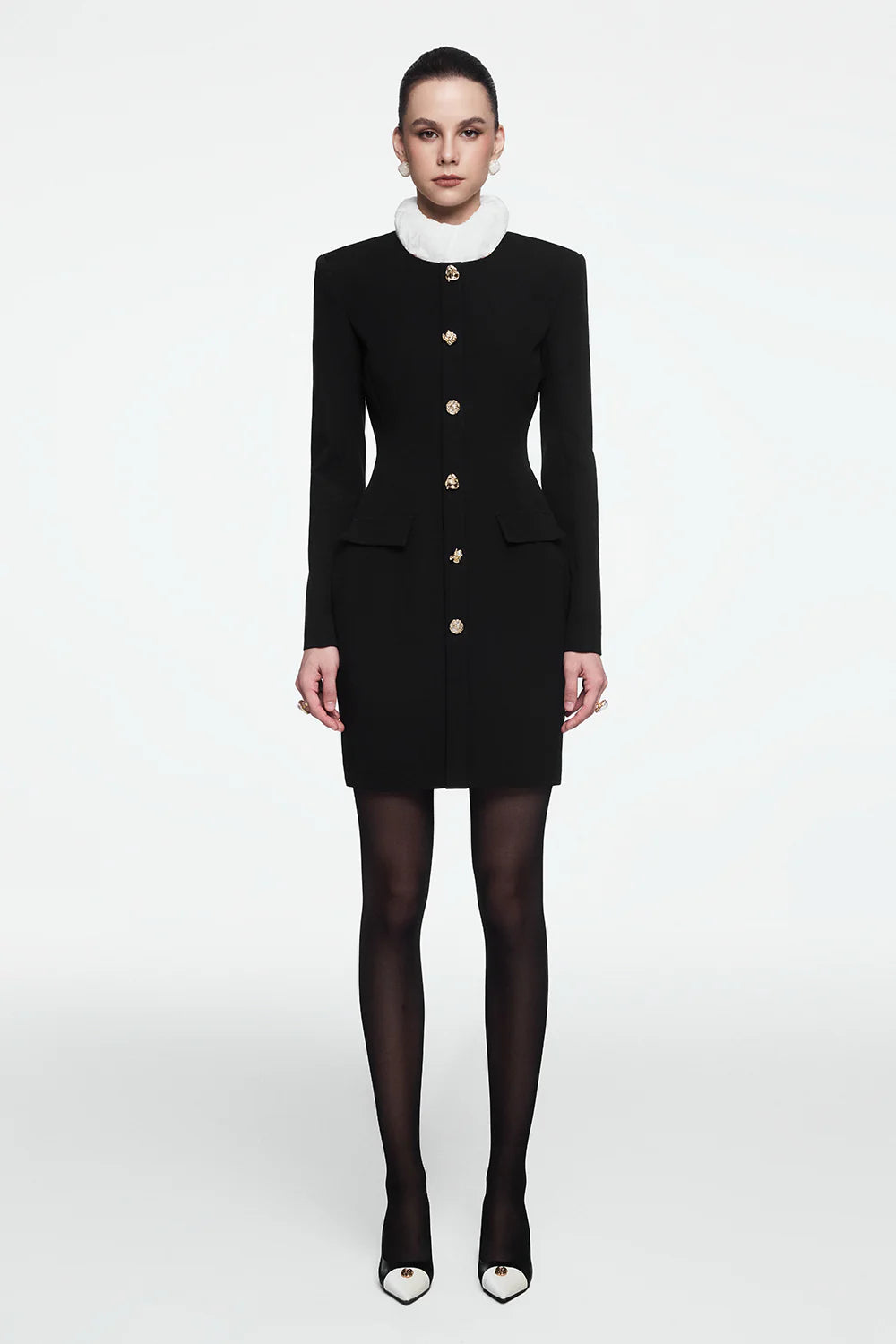 Vespera High Neck Button Mini Dress