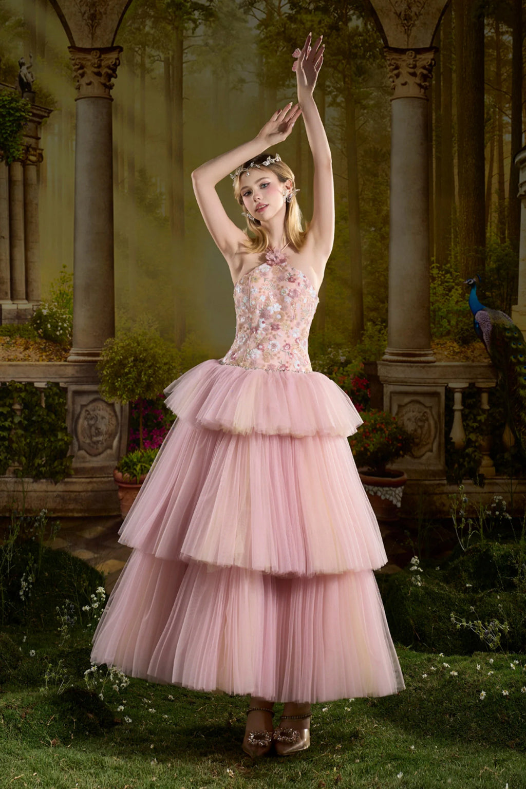 Venessa Ball Gown Applique Midi Dress