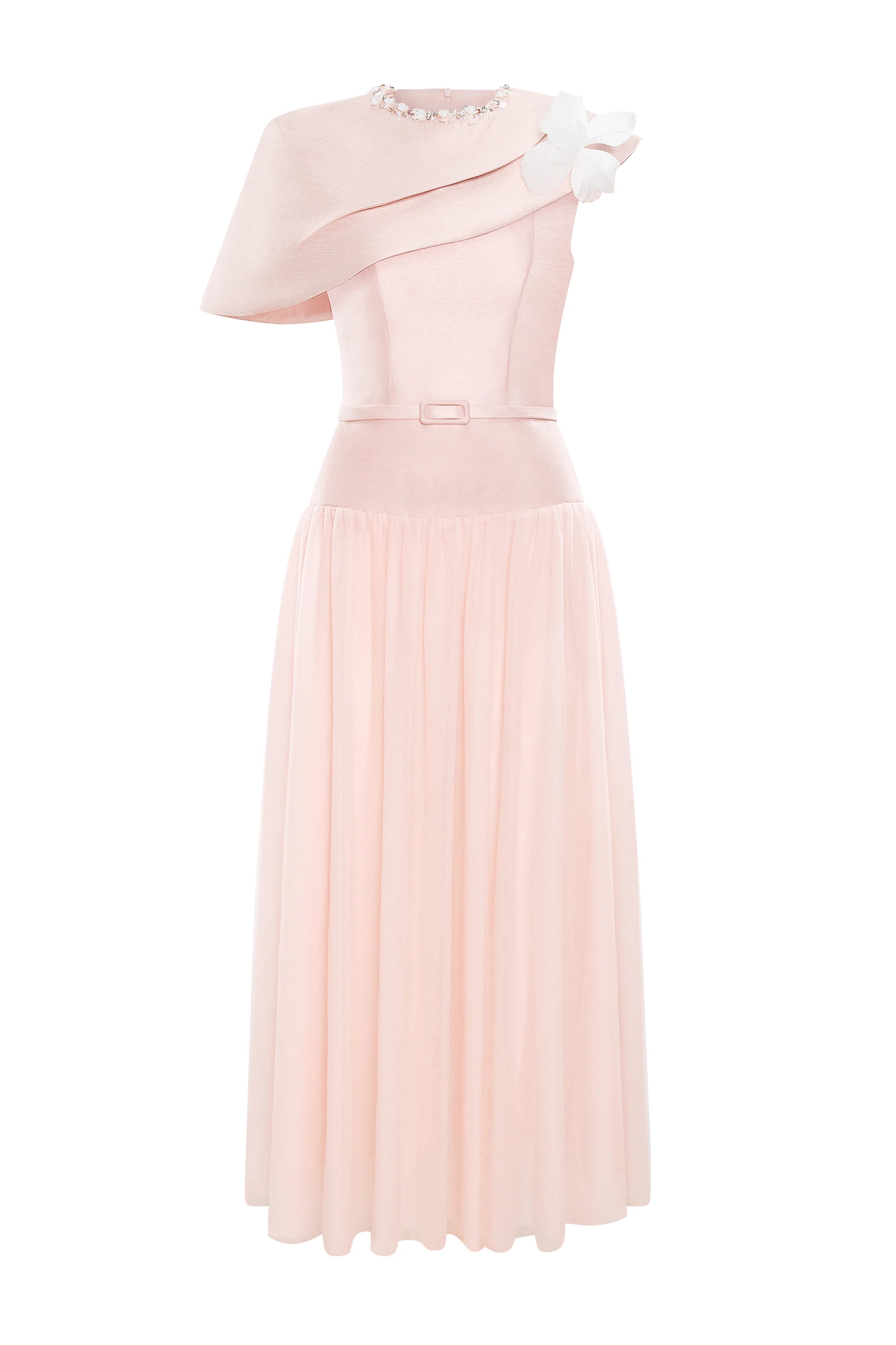 Amorette A-line Round Neck Taffeta Midi Dress