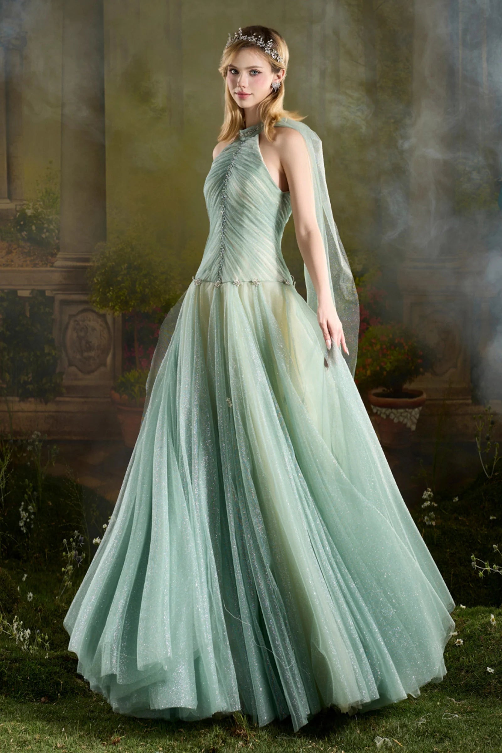 Callista Cape Sleeve Bead Maxi Dress