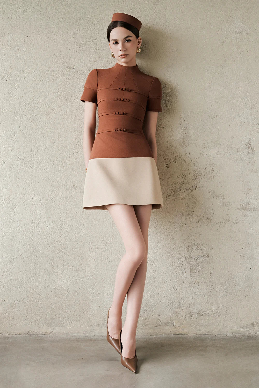 Lumi High Neck Button Mini Dress