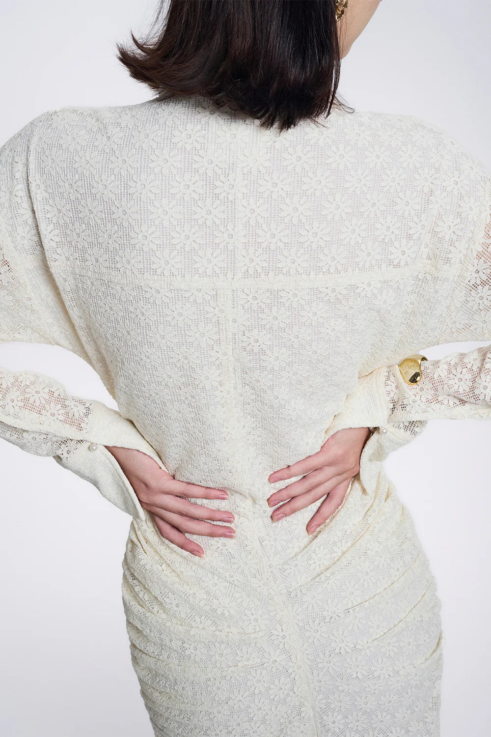 Elise Sheath Gathered Lace Maxi Dress