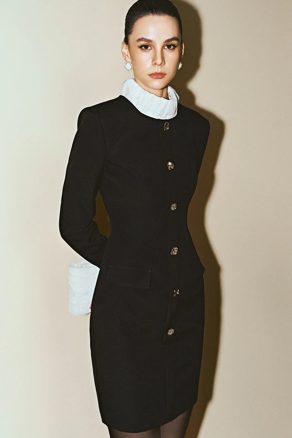 Vespera High Neck Button Mini Dress