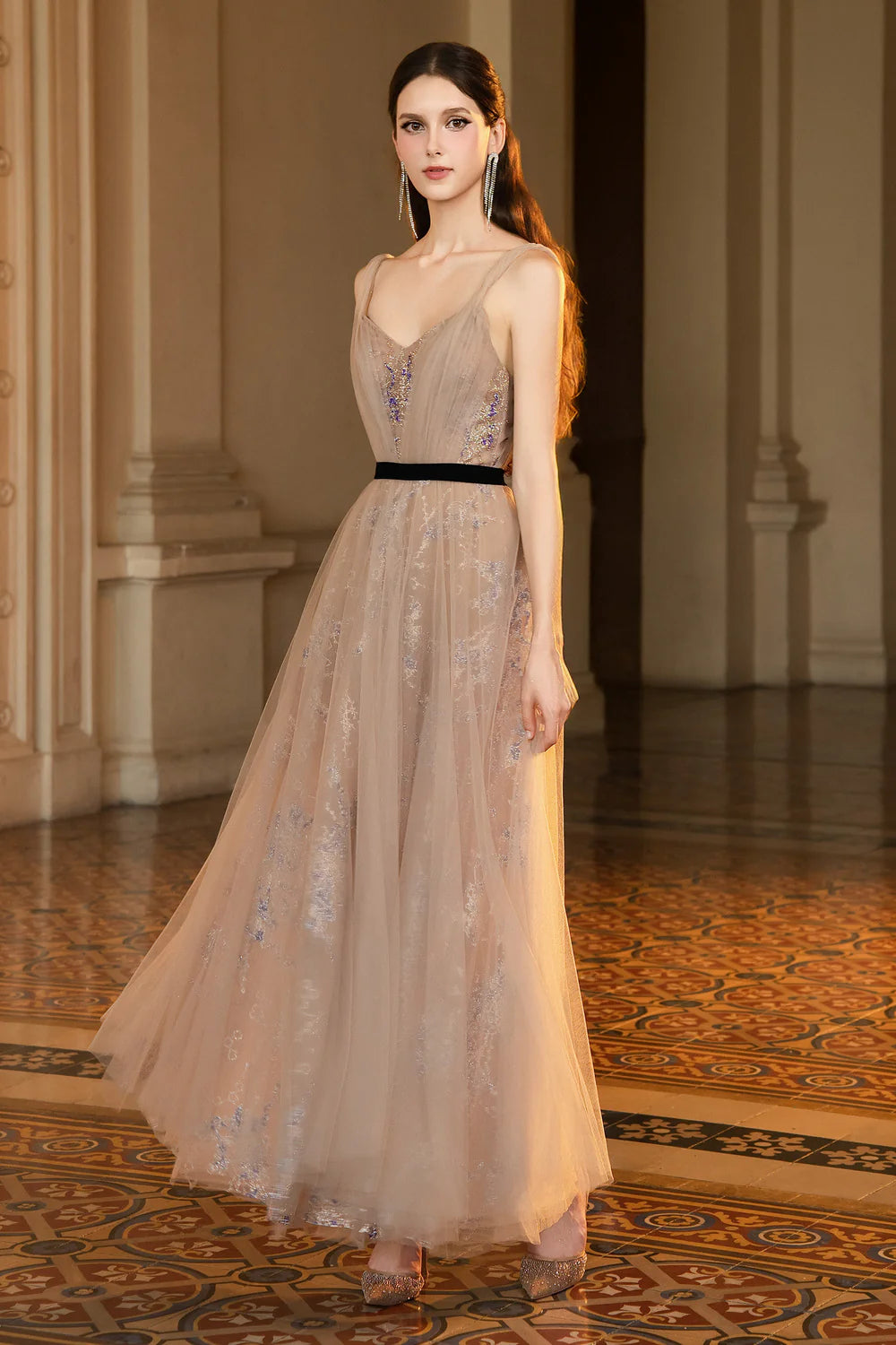 Josiah A-line Sweetheart Neck Mesh Maxi Dress