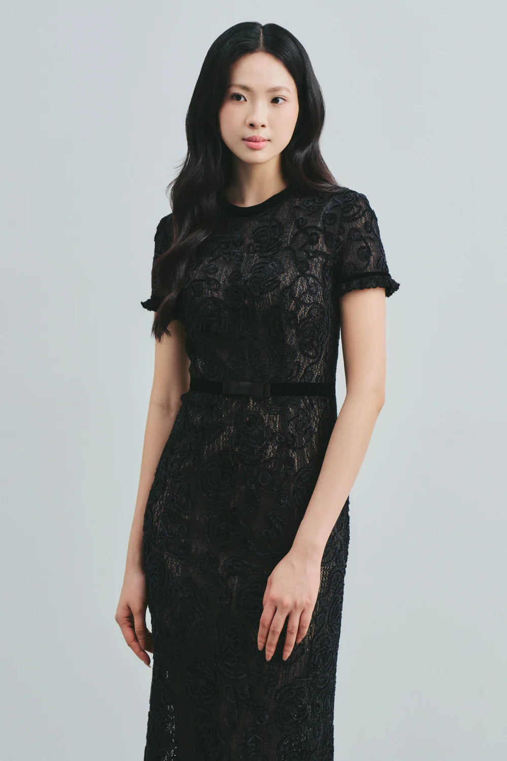 Delphia Round Neck Ribbon Midi Dress