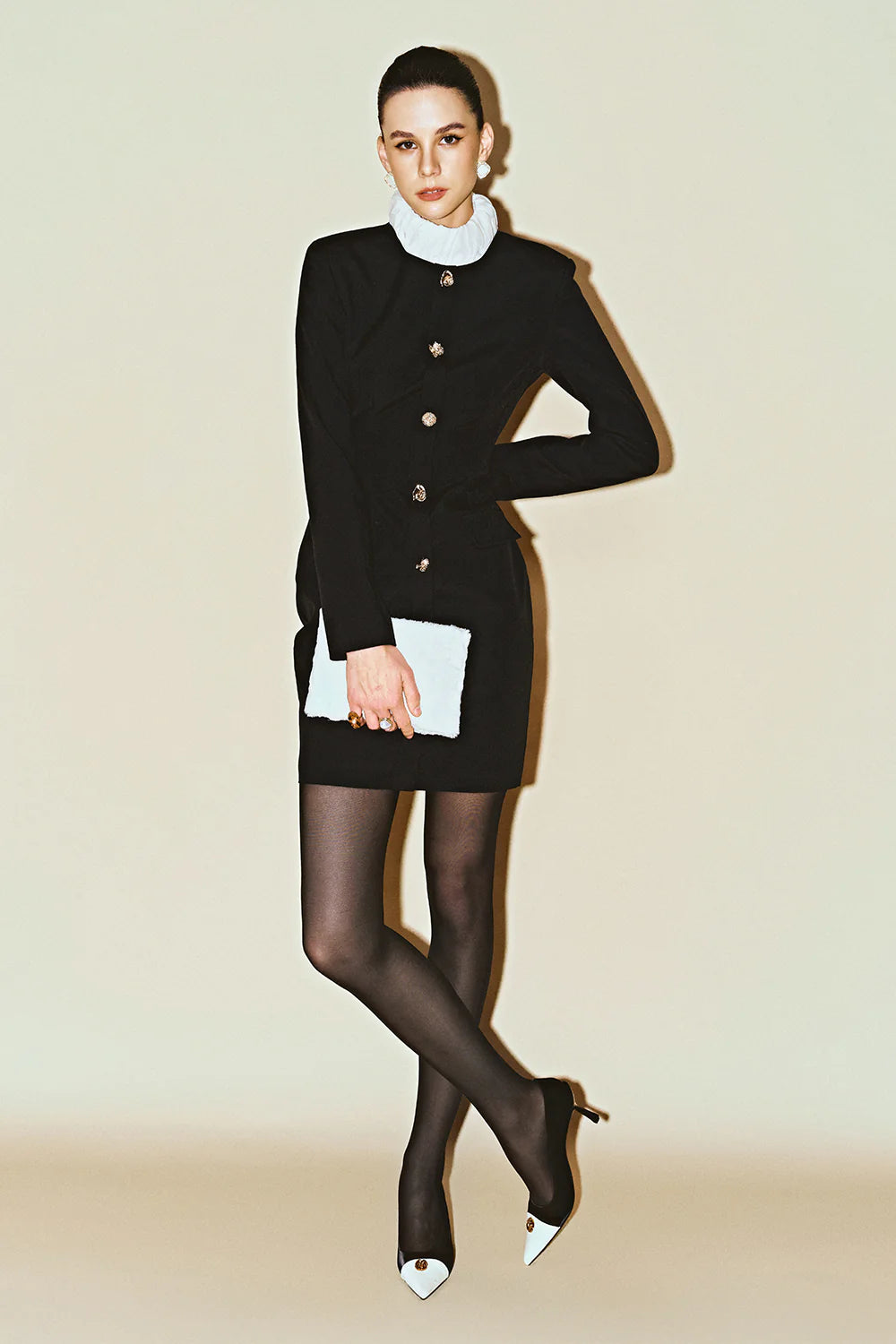 Vespera High Neck Button Mini Dress