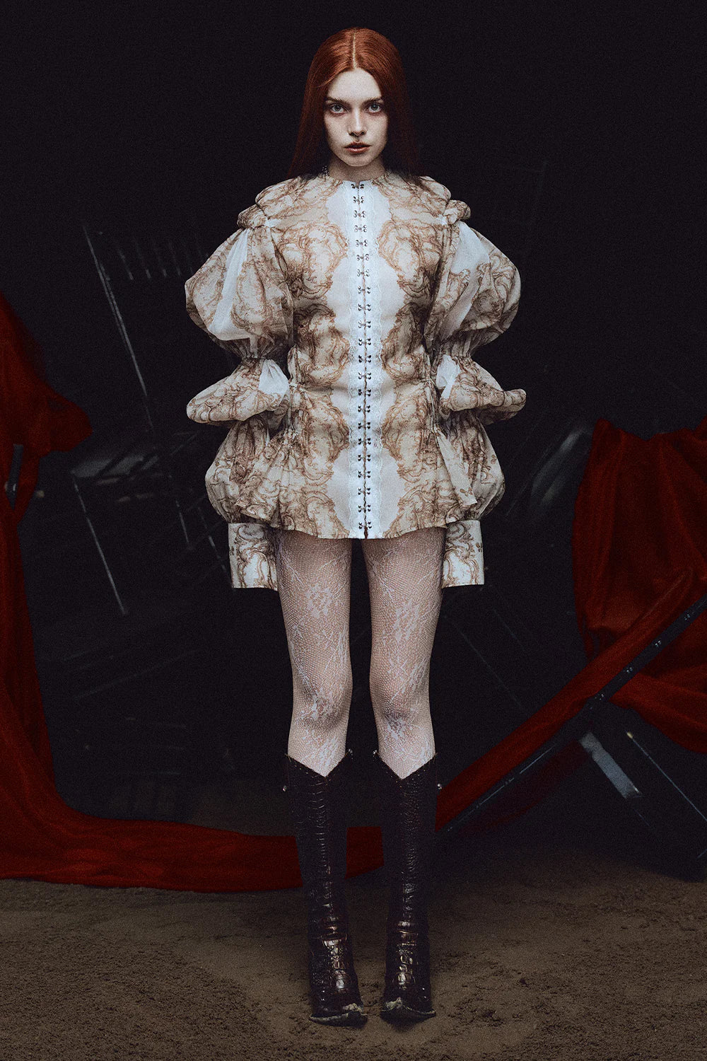 Bellona Leg Of Mutton Sleeve Gathering Mini Dress