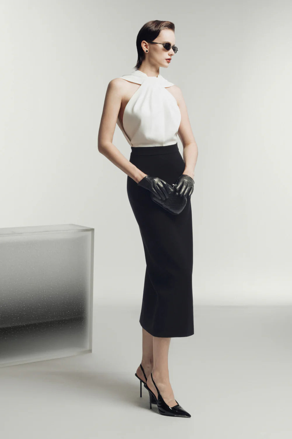 Claude Sheath Halter Neck Crepe Midi Dress